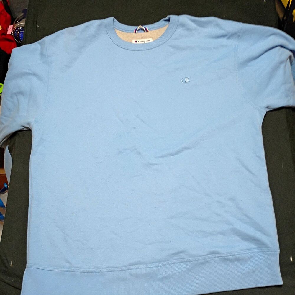 Champion Men's 2XL Blue Fleece Crewneck Pullover Sweatshirt Logo Solid